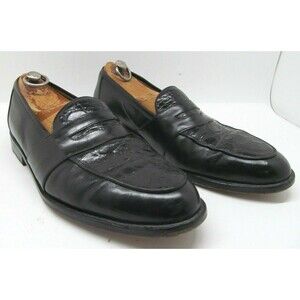 Saks Fifth Avenue Black Genuine Crocodile And Leather Full Strap Loafers Mens 9